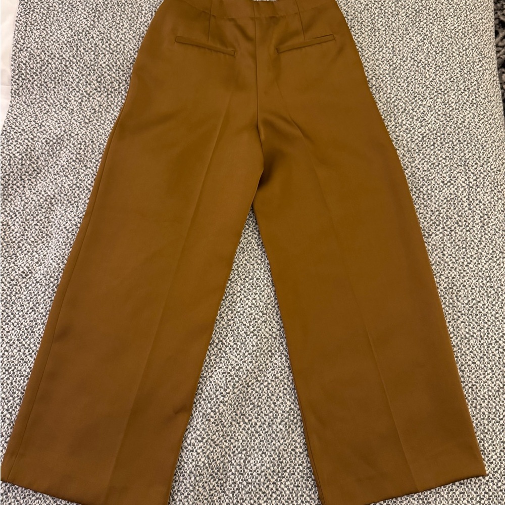 ZARA Creased Satin Wide-Leg Trousers with Button Front Size XS - Picture 9 of 10